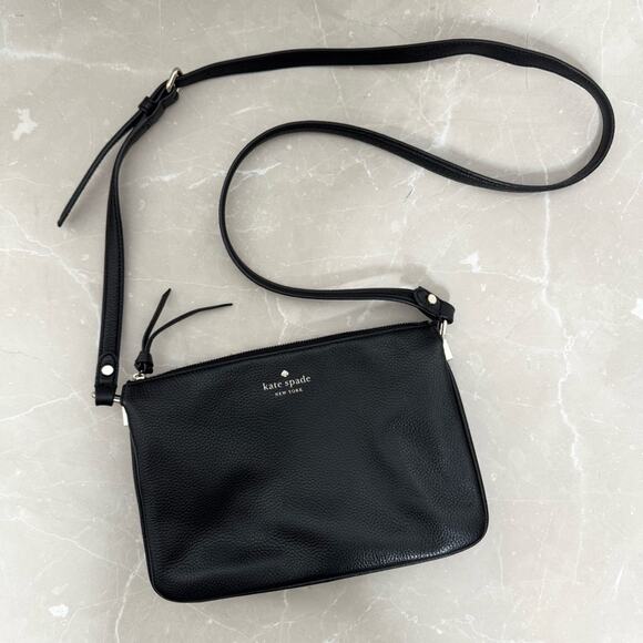 Kate Spade Leila Black Pebbled Leather Triple Gusset Adjustable Crossbody Bag - Picture 1 of 16